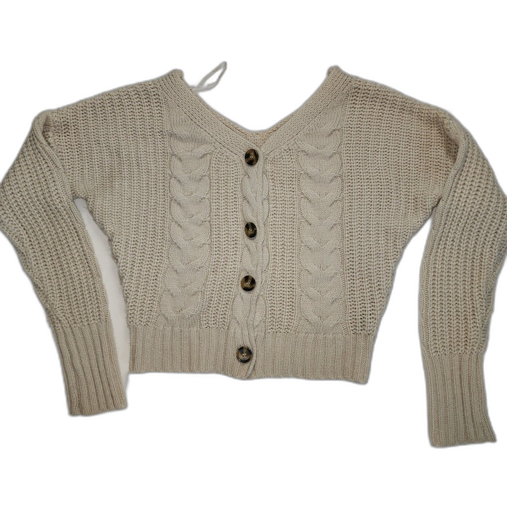Moon & Madison Beige Button Cropped Cable Knit Sweater Size S